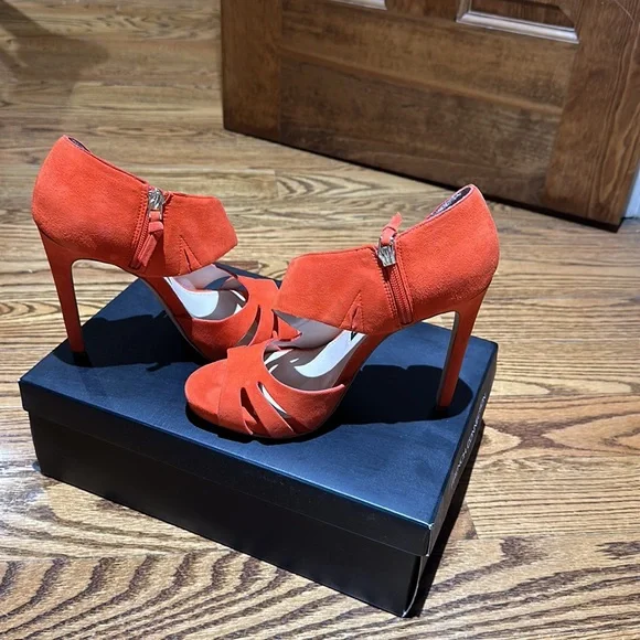 Orange French Connection Suede Heels - Picture 3 of 5